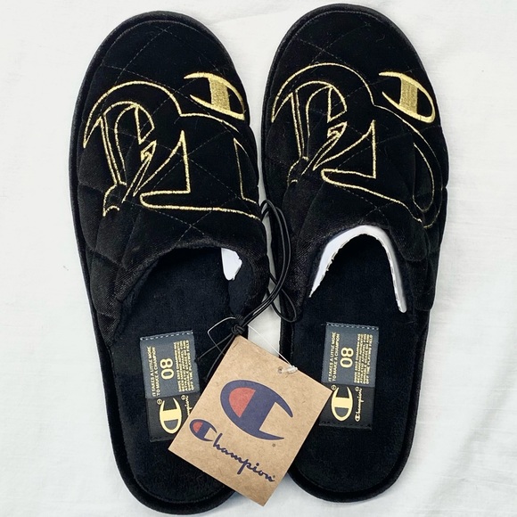 NWT Champion Sleepover Lux Black/Gold Men's Slipper Size 8 Men’s - Picture 6 of 13
